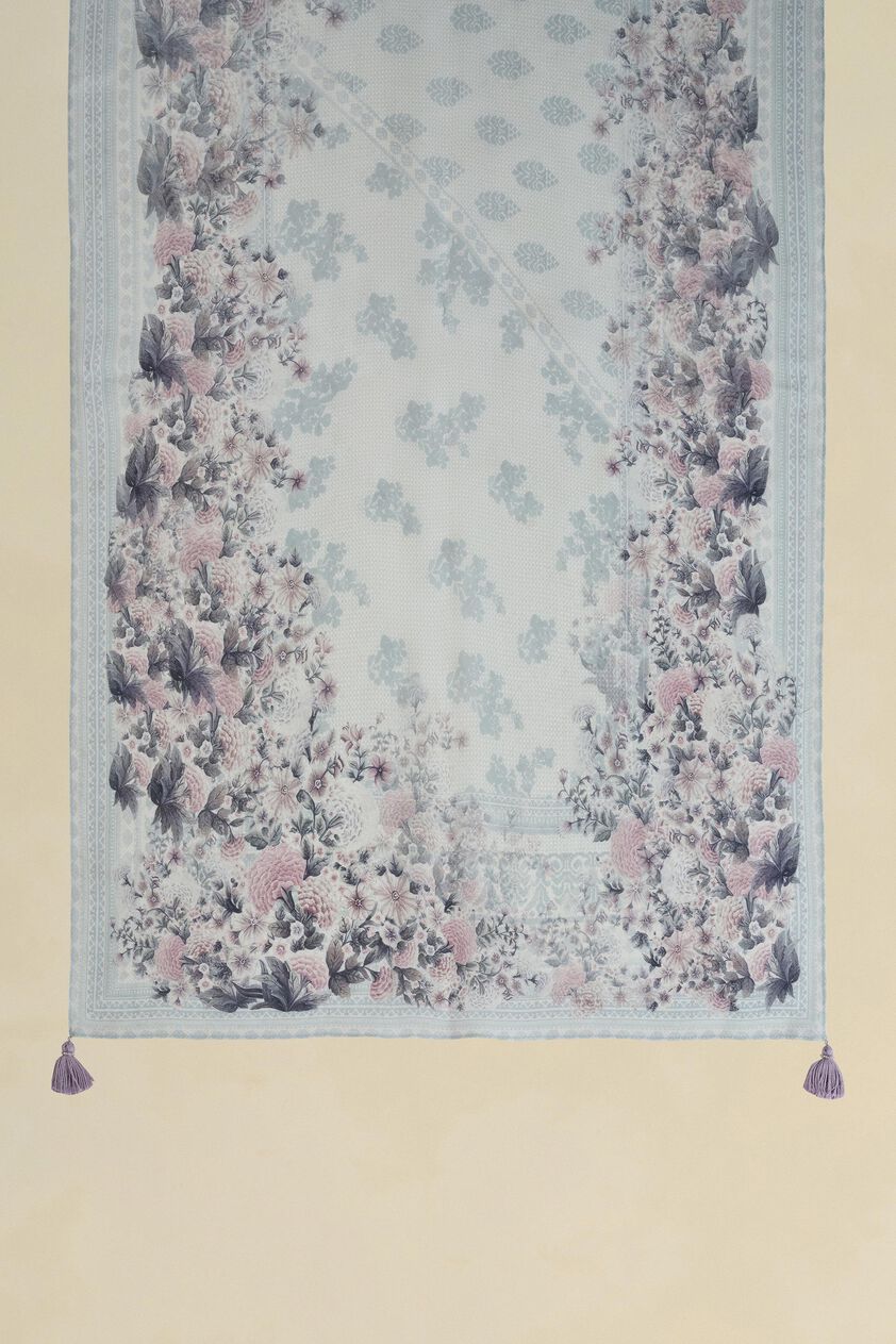 Altan Printed Silk Stole - Powder Blue, Powder Blue, image 2